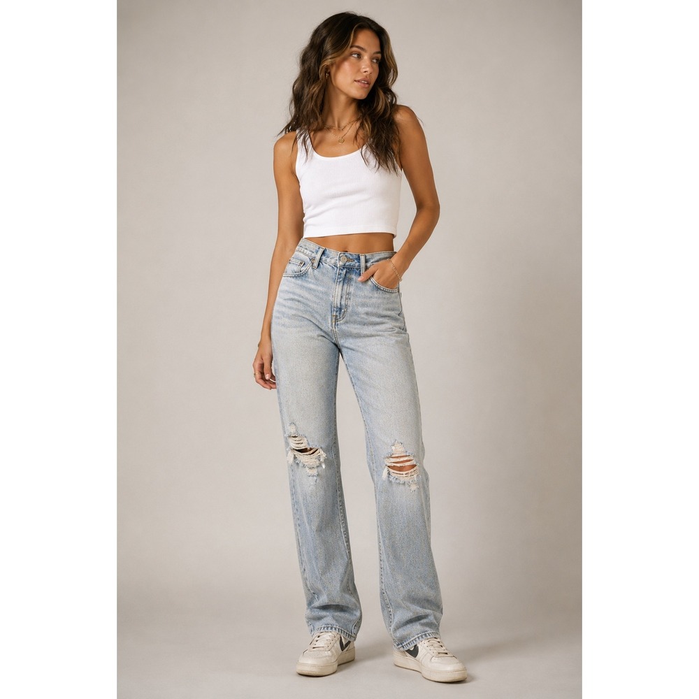 Madewell The Perfect Vintage Straight Jean Light Distressed Ripped Size 25 |P